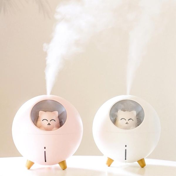 

lovely pet air humidifier 220ml planet cat ultrasonic cool mist aroma oil diffuser romantic color led lamp usb humidificador humidifiers