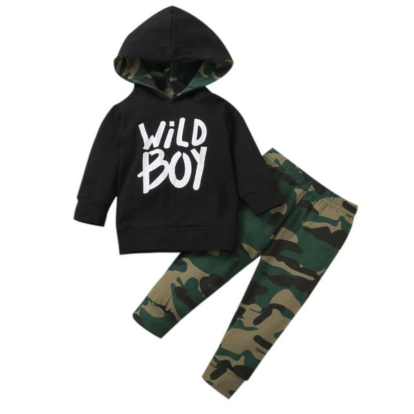 

infant kids baby boy long sleeve trousers suit letter hooded t-shirt and camouflage long pants 2pcs set spring autumn clothing, White