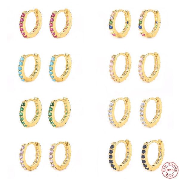 

hoop & huggie boako 925 sterling silver small 7mm huggies earrings for women fashion luxury rainbow crystal hoops piercing pendiente jewelry, Golden;silver