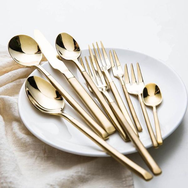 

gold tableware set mirror cutlery 304 stainless steel fork spoon knife dinner dinnerware 2021 sets