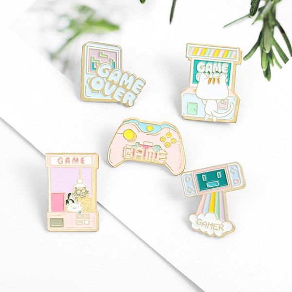 

pins, brooches mini rainbow love pet cream color video game enamel pin button rocker children's toy badge punk brooch jewellery, Gray