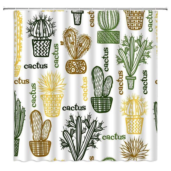 

cactus shower curtain tropical desert green succulent potted plant pattern,70x70 inch polyester fabric bathroom accessories