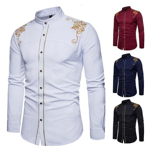 

men's casual shirts men long sleeve hawaiian white slim fit shirt male flower embroidery over cvtb, White;black
