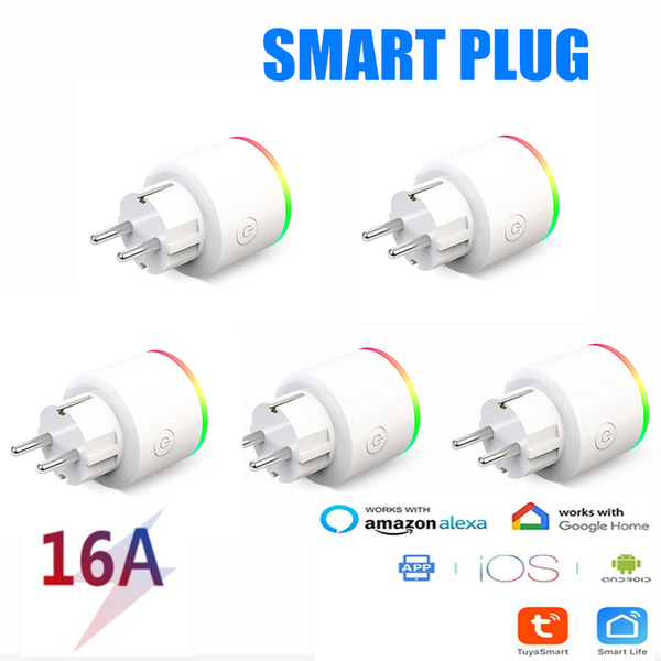 

smart home control 16a tuya wifi eu plug adapter wireless remote voice power monitor timer socket work with google alexa