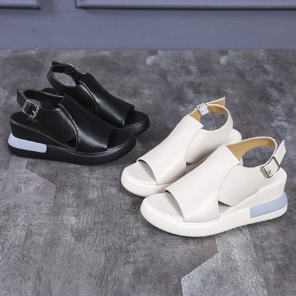 

sandals summer women fashion women's 2021 solid color leisure all-match round head comfortable platform, Black