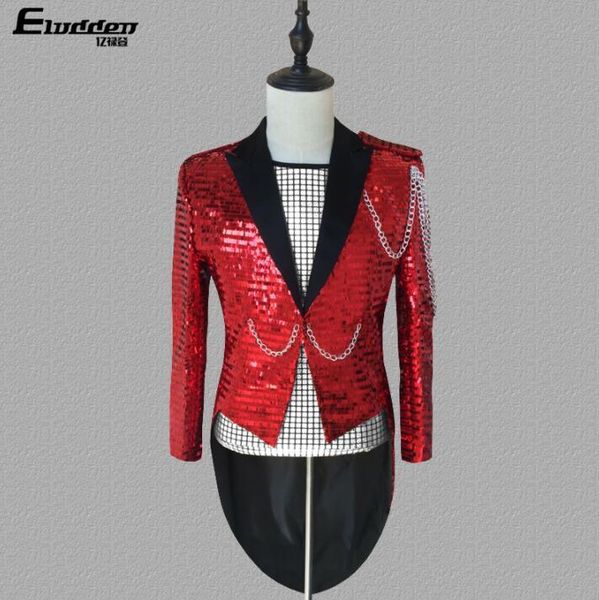 

red sequined blazer men tuxedo suit personality mens suits costume singer star style dance stage clothing formal dress fashion men's &, White;black