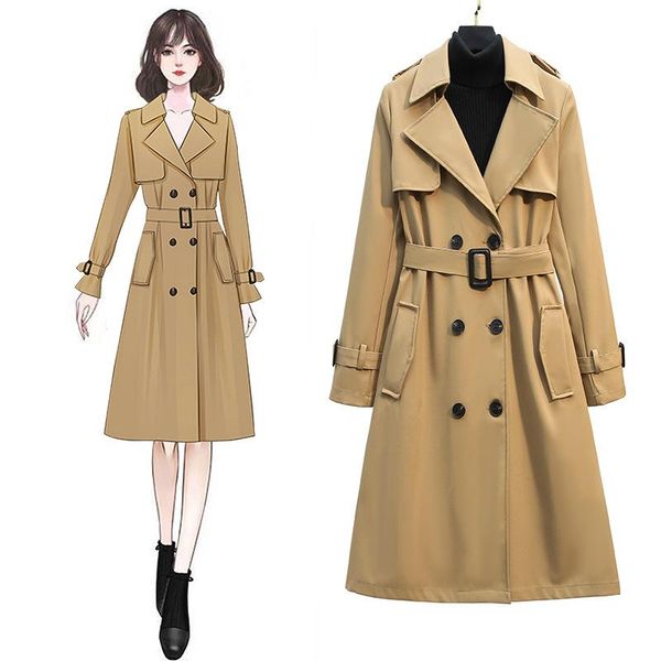 

women's trench coats windbreaker coat woman w208, Tan;black