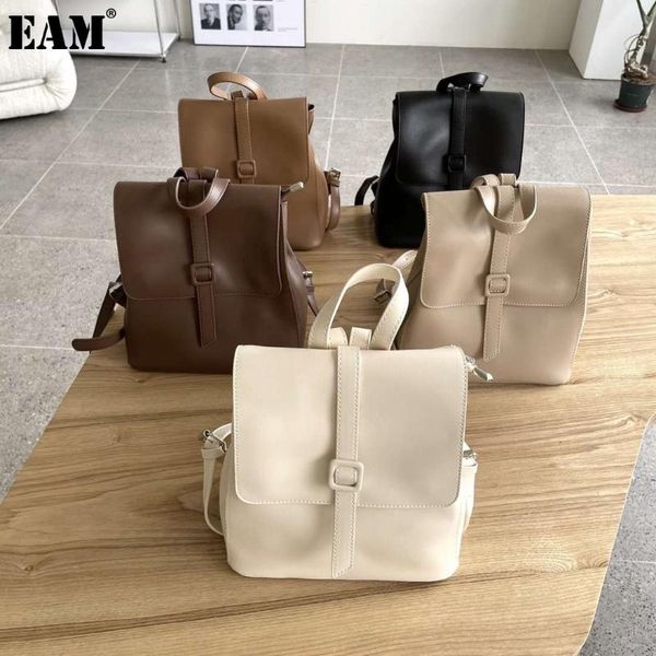 

[eam] women soft large capacity student bag pu leather personality all-match backpack fashion tide 2021 18a2037