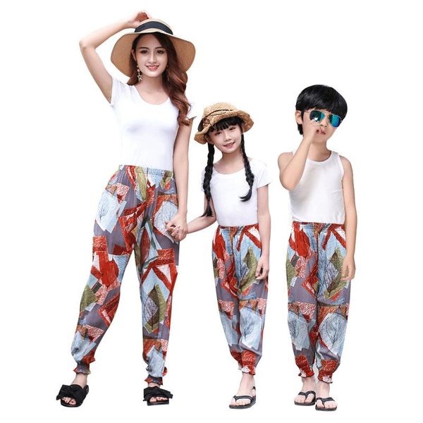 

children's summer cartoon printing thin pants parent-child anti-mosquito boys and girls multicolor printed trousers, Blue
