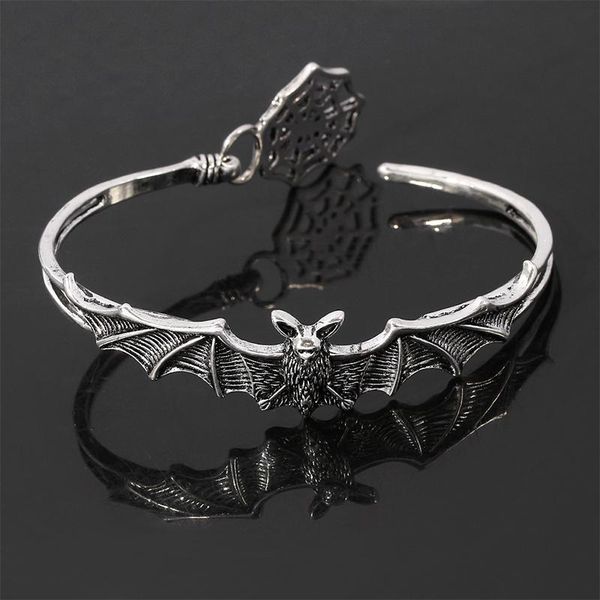 

charm bracelets creative retro halloween bat spider web opening bracelet fashion men women personality punk jewelry open alloy, Golden;silver