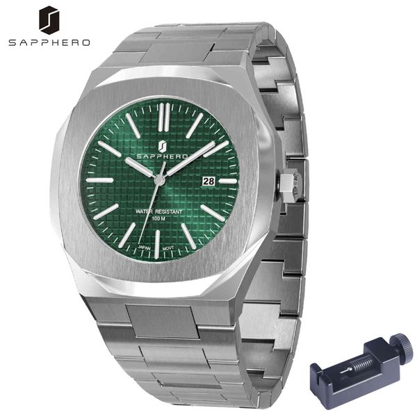 

sapphero mens watches quartz movement 100m waterproof stainless steel case clock luxury fashion advanced male wristwatch, Slivery;brown