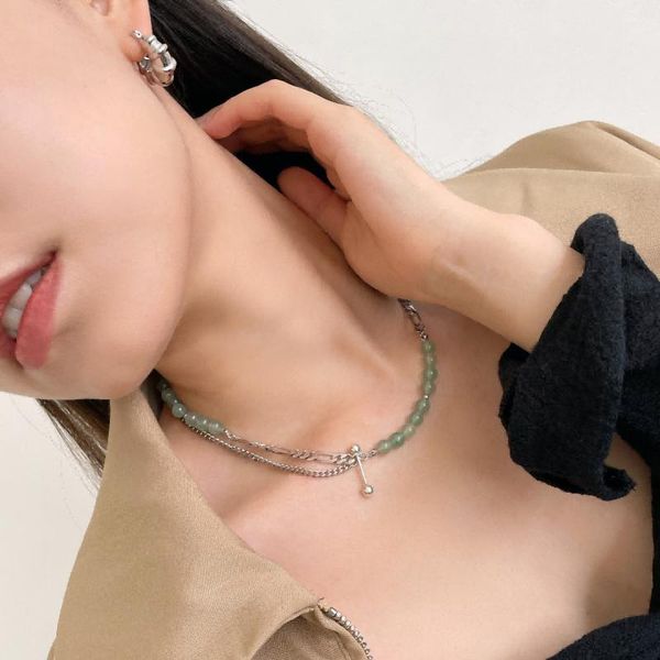 

chains fashion mint green necklace for women thick lock choker chain necklaces party jewelry, Silver