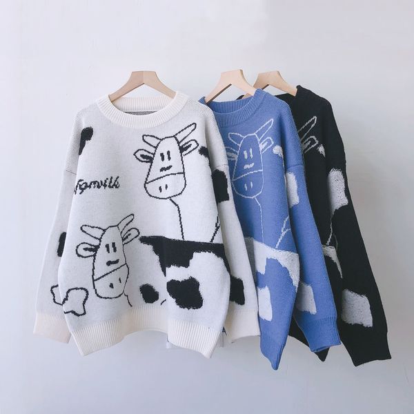 

cow knitted women's long-sleeved sweater winter warm women pullover my37004, White;black