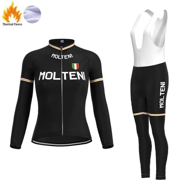 

racing sets 1974 competition molteni team retro woman black fleece cycling jersey long sleeve set bike outfit hombre, Black;blue