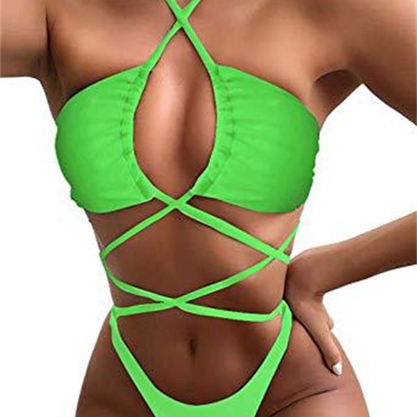 

bikini, comfortable and solid color long rope one-piece swimsuit, White;black