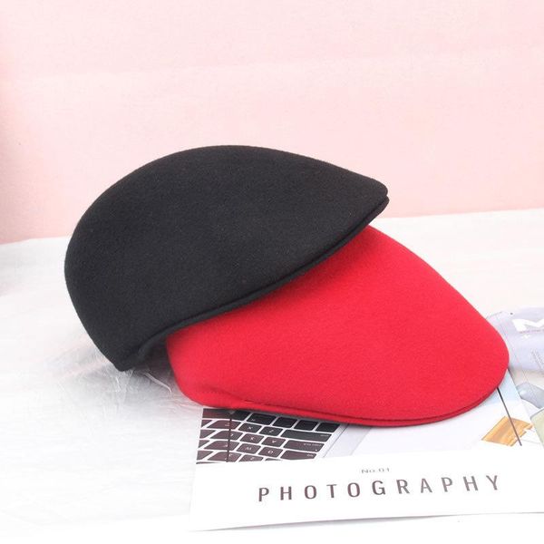 

berets 2021 winter felt hats men women casual sboy cap 100% wool beret, Blue;gray