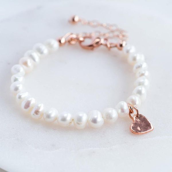 

link, chain stainless steel bracelet, pearl baptismal freshwater and rose gold hammered heart-shaped baby bracelet, Black