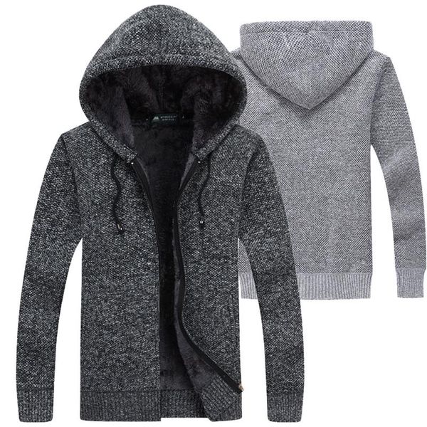 

men's sweaters jacket 2021 knitted cardigan sweater with hood collar plus velvet thick autumn and winter fur liner fashion cas, White;black