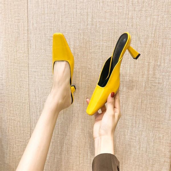 

women slippers wear thin heels with baotou sandals dress shoes, Black