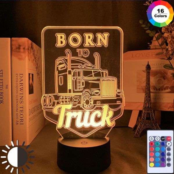 

night lights born to truck 3d led light acrylic colorful hologram kids table lamp atmosphere usb lightlight