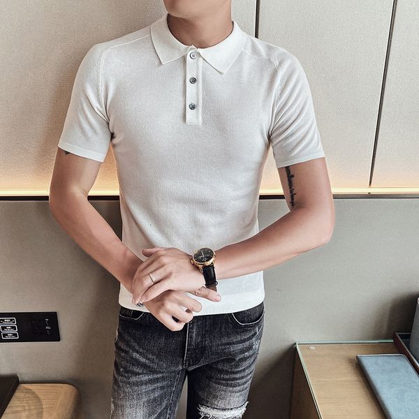 

polos simple british style men's knitted shirt polo short sleeve fashion streetwear 2021 fine casual male fit for homme 3xl-m otpj, White;black