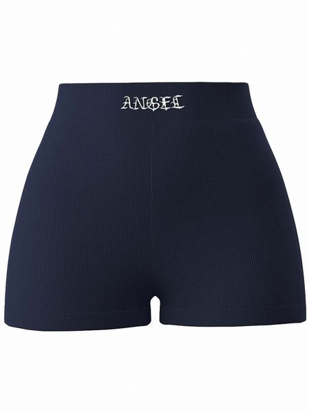 

letter embroidered rib-knit biker shorts q1vt#, Black