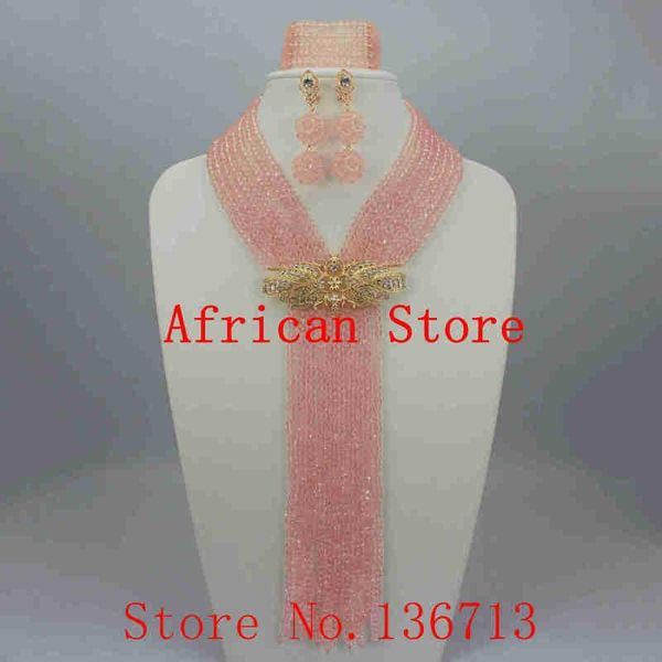 

earrings & necklace 2021 latest champagne gold crystal beads set with flower jewelry african costume wedding sets j816-5, Silver
