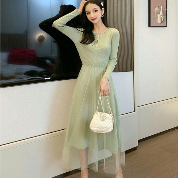 

casual dresses women's knit maxi dress autumn winter 2021 elegant women party lace long sweater, Black;gray