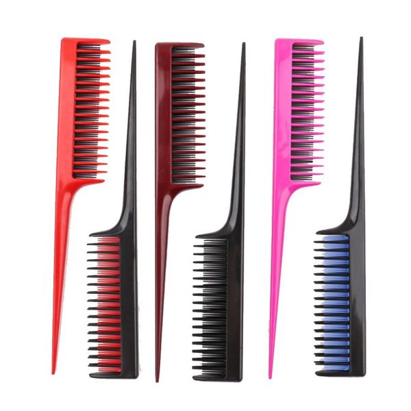 

hair brushes 1pc pointed rat tail comb triple teasing brush for root adding volume slicking styling tools, Silver