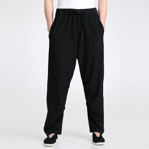 

men's pants chinese traditional wu shu trousers cotton linen black pant leisure loose style costume