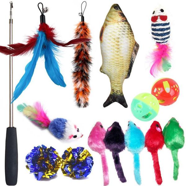

cat toys set toy tease stick feather simulation mouse fishing rod combination interactive pet supplies product