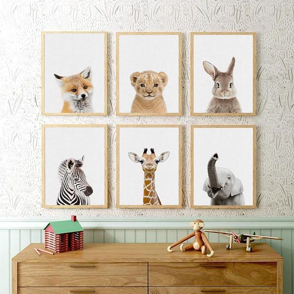 

paintings baby animal nursery wall posters print elephant lion giraffe art nordic canvas kids bedroom deco mural pictures