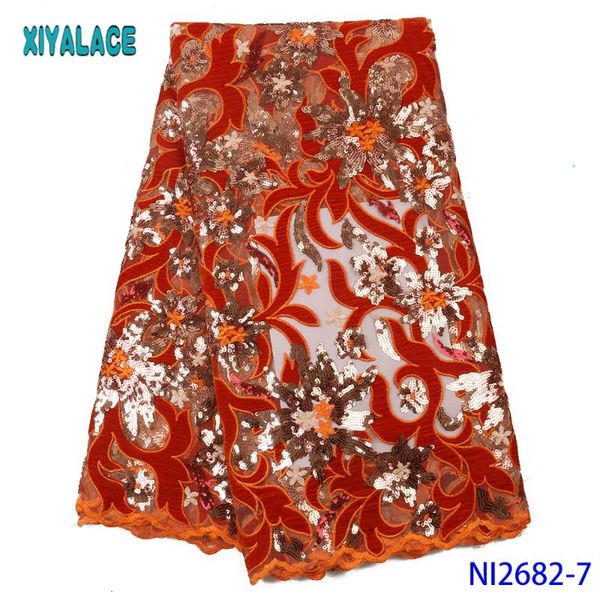 

ribbon nigerian lace fabric 2021 velvet sequin ksni2682, Pink;blue