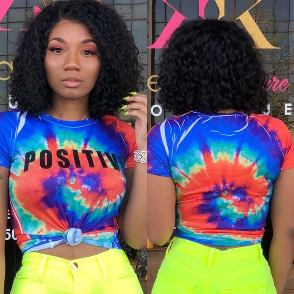 

star model 2021 new summer fashion printed high stretch t-shirt, Black;pink