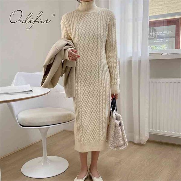 

autumn winter women knitted dress long sleeve casual slit turtleneck sweater 210513, Black;gray