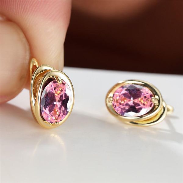 

hoop & huggie multicolor zircon oval stone earrings vintage gold color wedding simple fashion rainbow crystal for women, Golden;silver