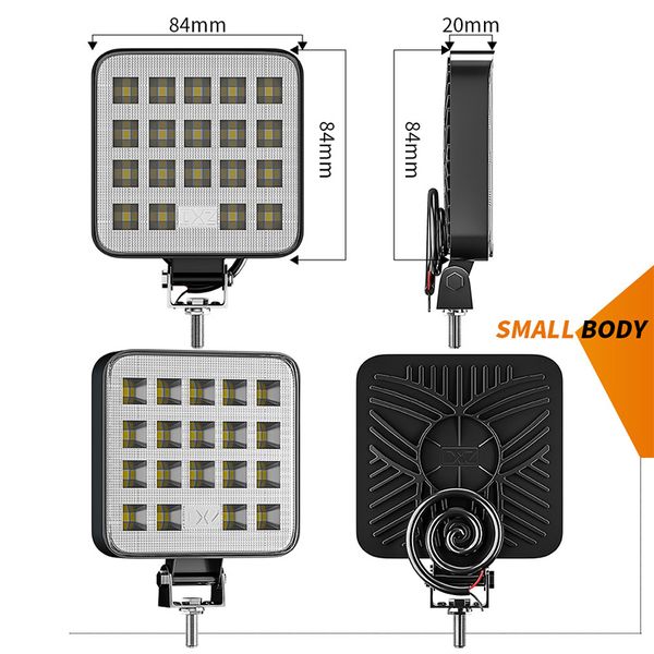 19 LED Car Work Light 6500K IP66 Impermeabile antiurto quadrato Mini Auto Truck Spotlight Bianco Fendinebbia Accessori