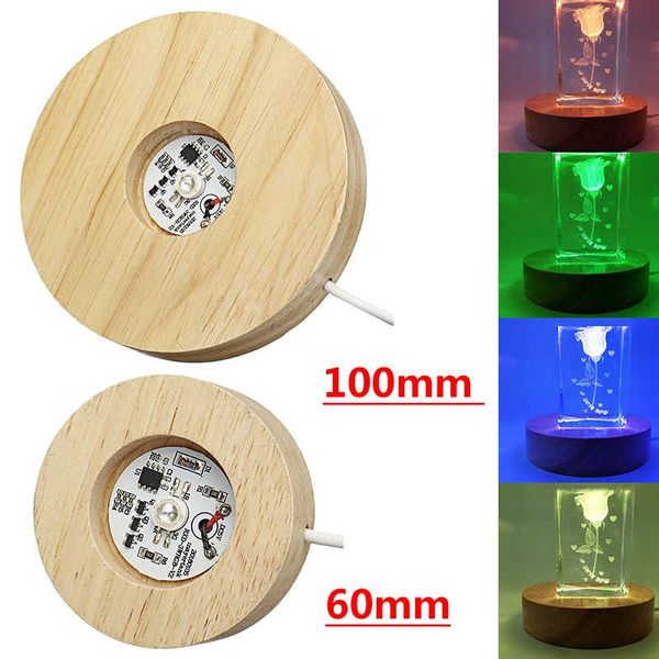 Espositore a LED in legno Base per luce notturna 3D Supporto per basi rotonde Supporto per luci sfumate colorate per cristalli Sfera di vetro 5V USB