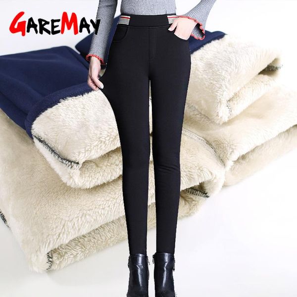

women's pants & capris winter warm for women high waisted black fleece wool trousers casual skinny stretch leggings solid female, Black;white