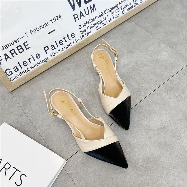 

sandals baotou women summer pointed toe low-heeled shoes with a word belt stiletto heels, Black