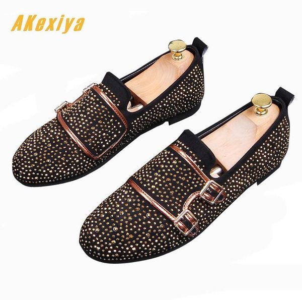 

dress shoes luxury designer men fashion glitter rhineston flats loafer male homecoming wedding sapato social masculino, Black
