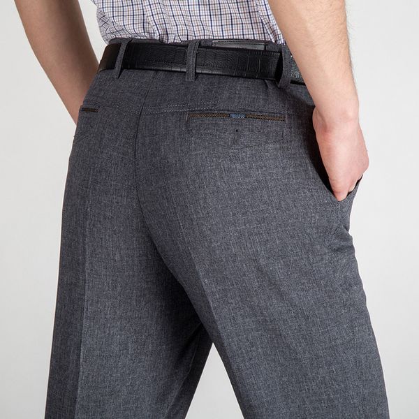 

thin summer men's casual pants straight high waist middle aged, Black