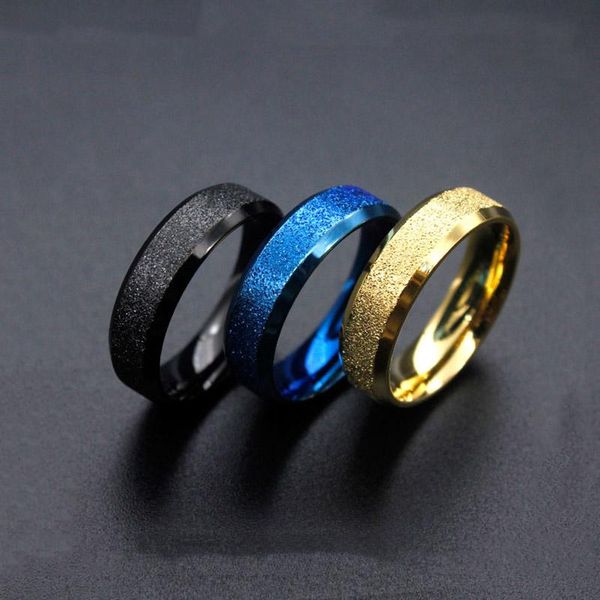 

cluster rings black blue gold titanium matte fashion simple ring stainless steel scrub 316l for women, Golden;silver