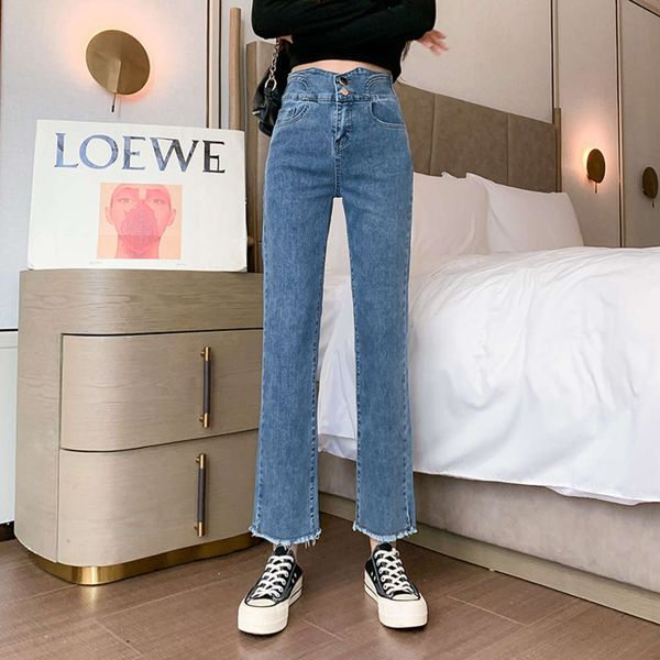 

high and thin in spring slim fit loose waist tube pants, Blue
