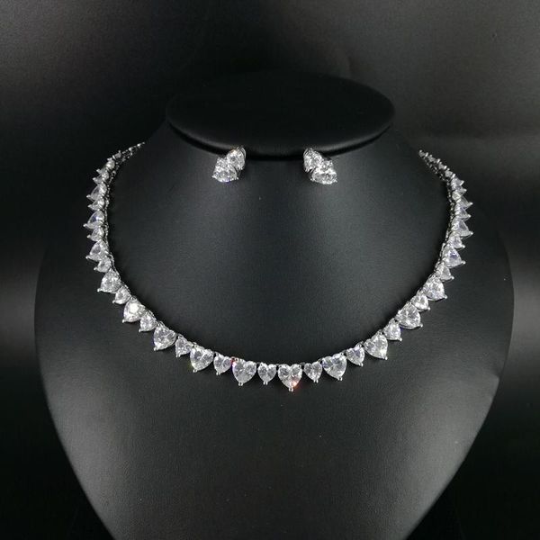 

earrings & necklace 2021 fashion vintage crystal heart cz zircon earring set wedding bride banquet dressing jewelry, Silver