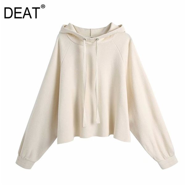 

[deat] spring autumn fashion long sleeve solid color hooded drawstring simple loose women sweatshirt 13c405 210527, Black