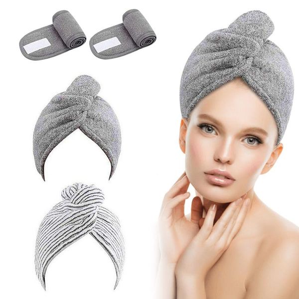 

towel organic bamboo fiber quick-drying turban hair dryer cap with buttons in facial, bath, makeup, face wash