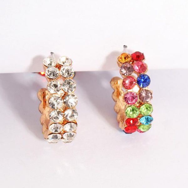 

hoop & huggie europe and america four seasons style c - shaped color earrings fashion personality colorful crystal, Golden;silver