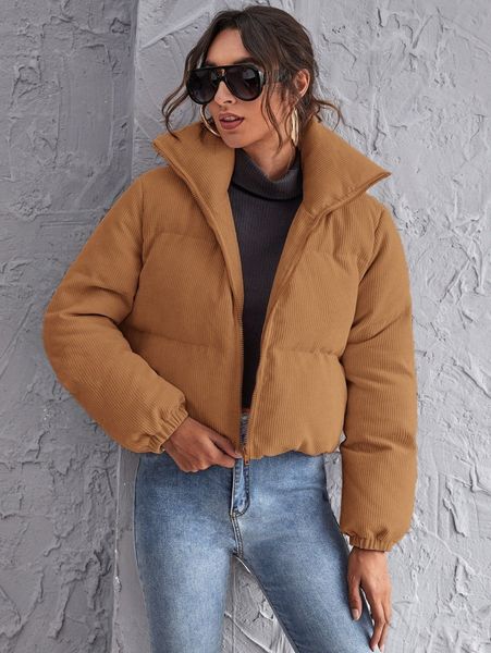 

zipper up cord puffer jacket y9jx#, Black