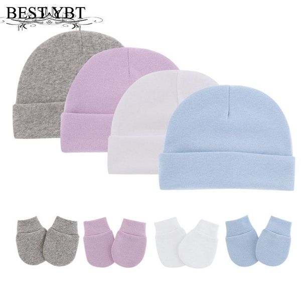 

beanies 3pcs/lot solid children cotton hat and gloves born baby winter warm cap spring autumn toddler beanie boy girl set 0-3m